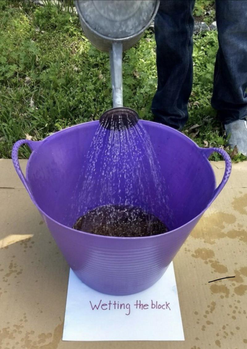 Wetting the coir brick/block